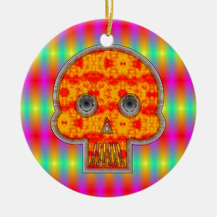 Colourful Robot Skull On Rainbow Background Ceramic Tree Decoration