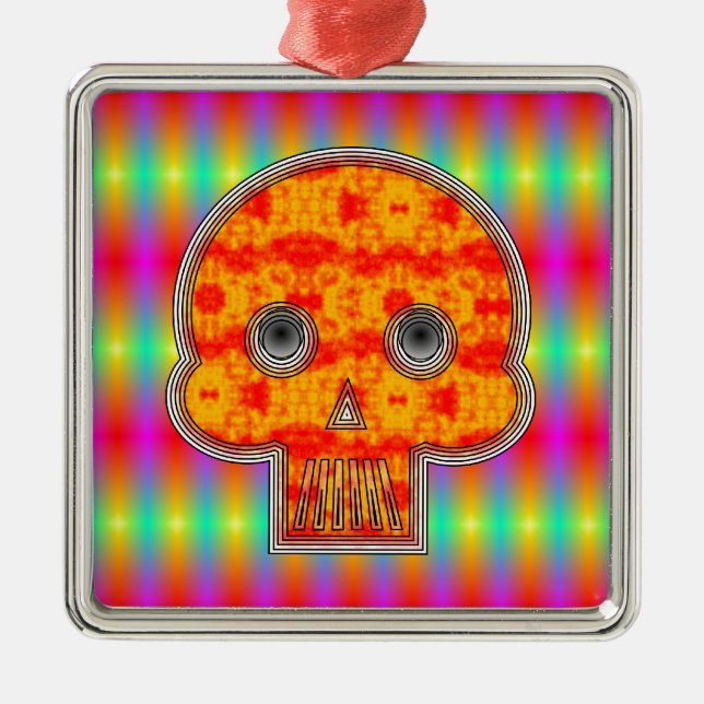 Colourful Robot Skull On Rainbow Background Metal Tree Decoration (Front)