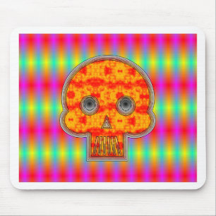 Colourful Robot Skull On Rainbow Background Mouse Pad