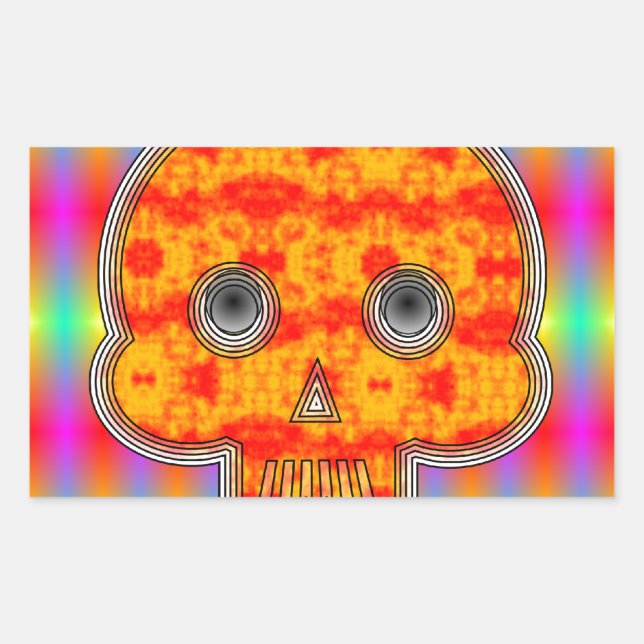 Colourful Robot Skull On Rainbow Background Rectangular Sticker (Front)