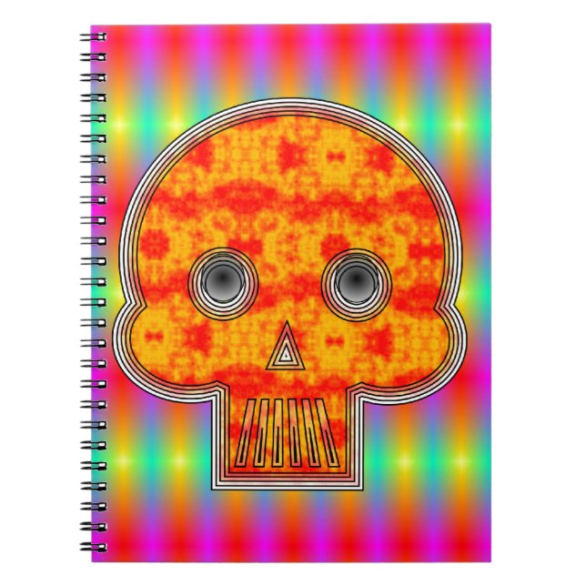 Colourful Robot Skull On Rainbow Background Spiral Notebook (Front)