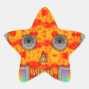 Colourful Robot Skull On Rainbow Background Star Sticker