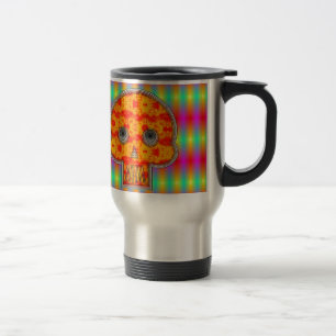 Colourful Robot Skull On Rainbow Background Travel Mug