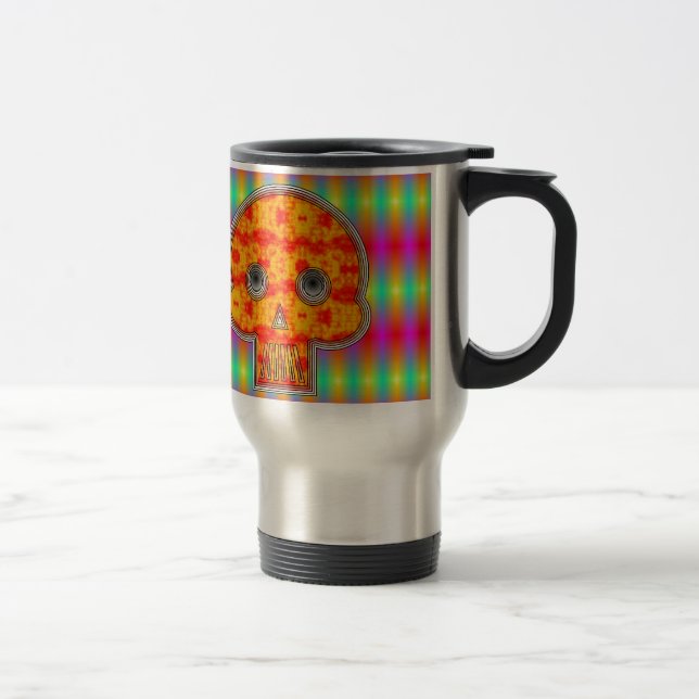 Colourful Robot Skull On Rainbow Background Travel Mug (Right)