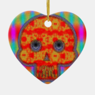 Colourful Robot Skull Painting Ceramic Tree Decoration