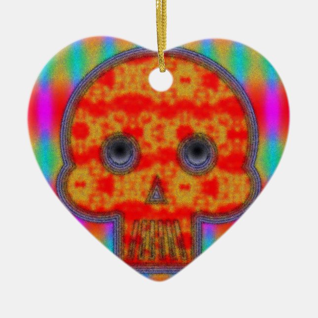 Colourful Robot Skull Painting Ceramic Tree Decoration (Front)