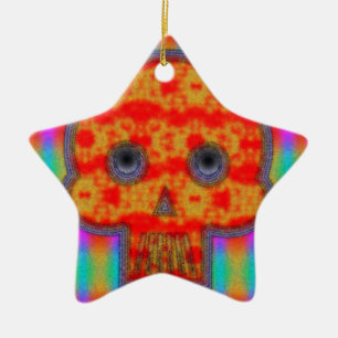 Colourful Robot Skull Painting Ceramic Tree Decoration