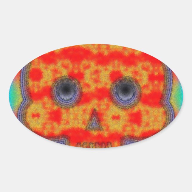 Colourful Robot Skull Painting Oval Sticker (Front)