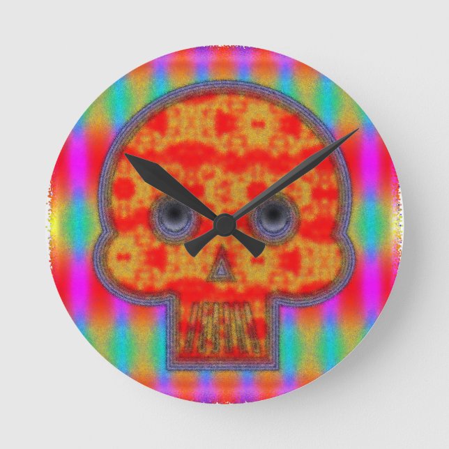 Colourful Robot Skull Painting Round Clock (Front)