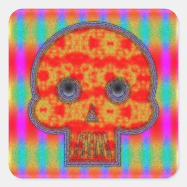 Colourful Robot Skull Painting Square Sticker (Front)