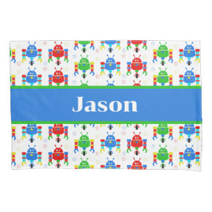 Colourful Robots Kids Personalised Pillowcase
