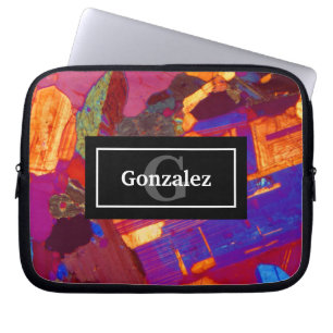 Colourful Rock Thin Section with Name and Monogram Laptop Sleeve