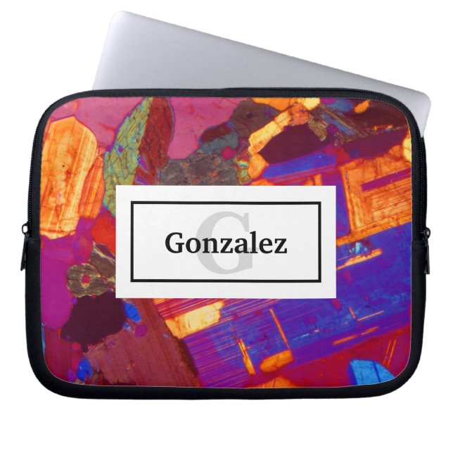 Colourful Rock Thin Section with Name and Monogram Laptop Sleeve (Front)