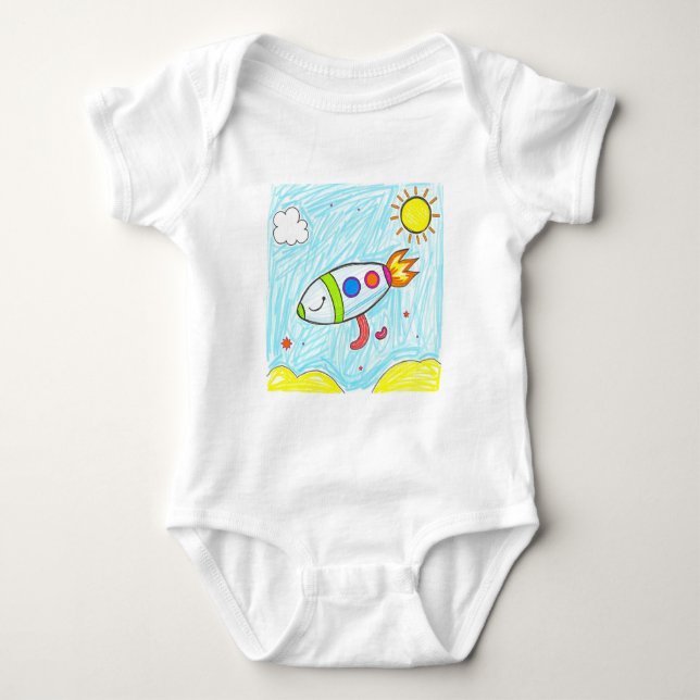 Colourful Rocket Doodle Fun Space Art   Baby Bodysuit (Front)