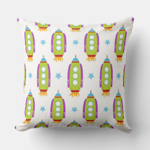  Colourful Rockets with Circular Windows and Stars Cushion