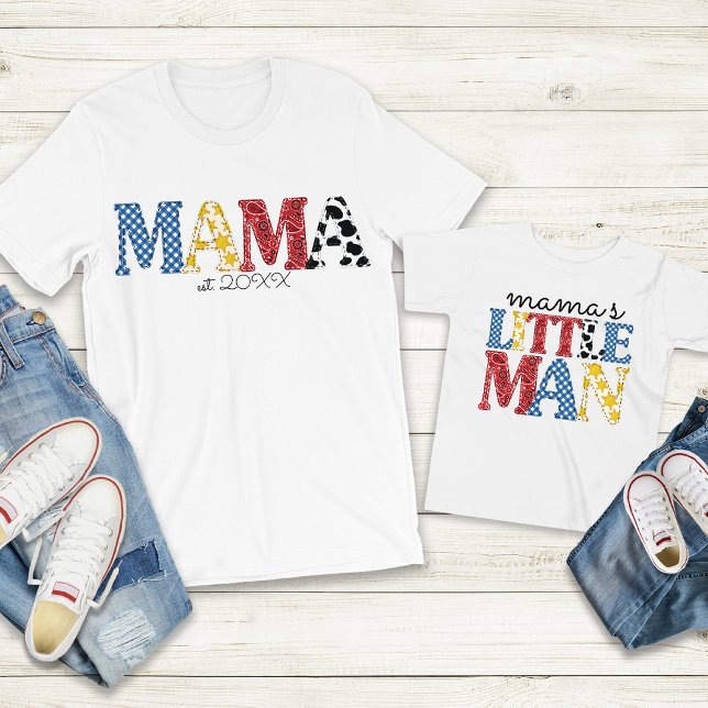 Colourful Rodeo Mama's Little Man Mum Son Matching Toddler T-Shirt (Creator Uploaded)