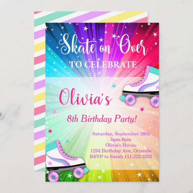 Colourful Roller Skate Birthday Party Invite (Front/Back)