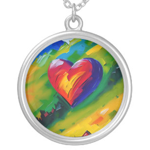 Colourful Romantic Heart. AI  Silver Plated Necklace