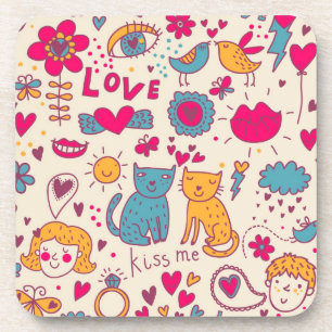 Colourful romantic pattern coaster