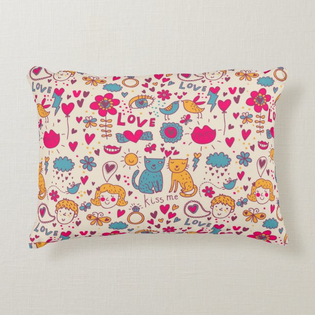 Colourful romantic pattern decorative cushion (Front)