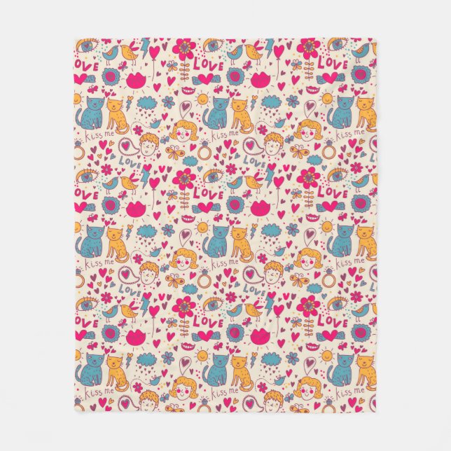 Colourful romantic pattern fleece blanket (Front)