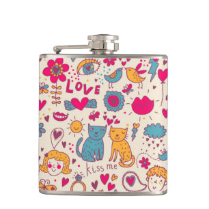 Colourful romantic pattern hip flask