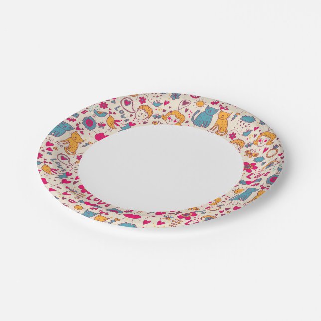 Colourful romantic pattern paper plate (Angled)