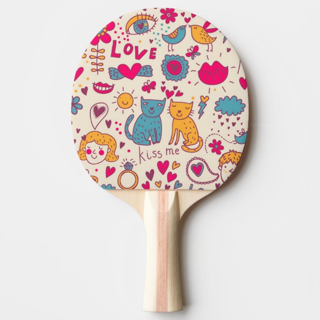 Colourful romantic pattern ping pong paddle (Front)