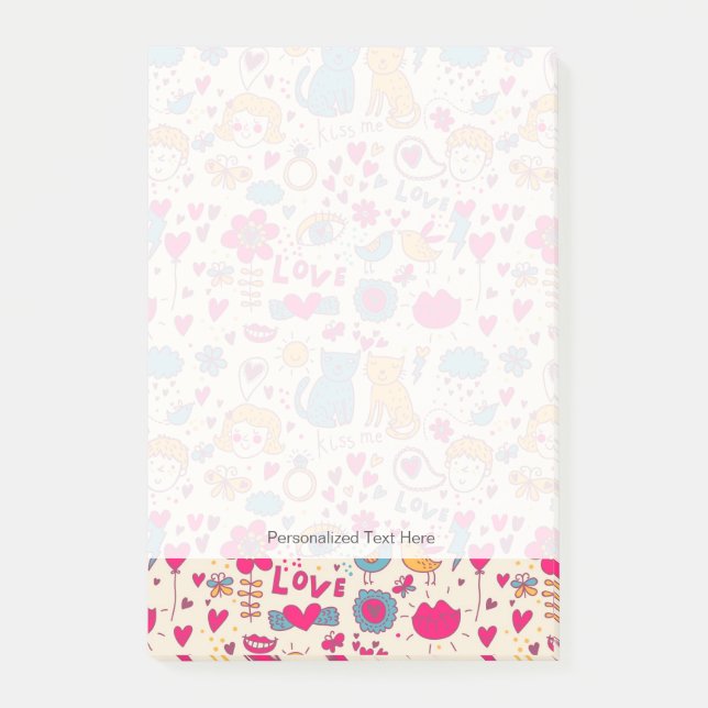 Colourful romantic pattern post-it notes (Front)