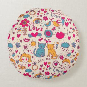 Colourful romantic pattern round cushion