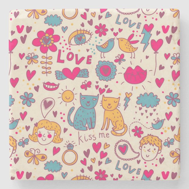 Colourful romantic pattern stone coaster (Front)
