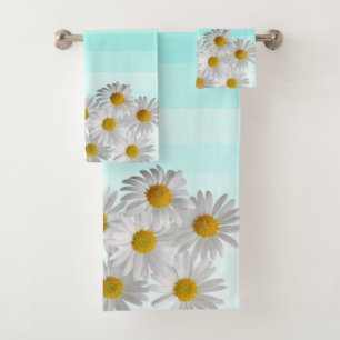 Colourful,Romantic ,Watercolor Stripes,Flowers Bath Towel Set