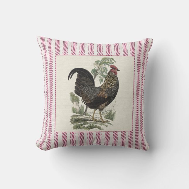 Colourful Rooster Country Chic Pillow (Front)