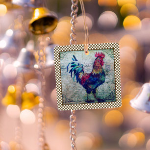 Colourful Rooster Country Farmhouse Ephemera Ceramic Ornament