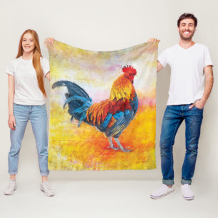 Colourful Rooster Digital Art Oil Painting Fleece Blanket