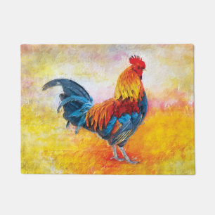 Colourful Rooster Digital Art Painting Doormat