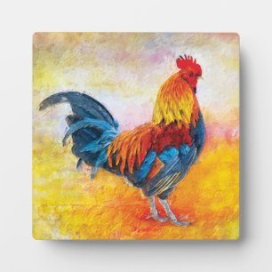 Colourful Rooster Digital Art Painting Plaque