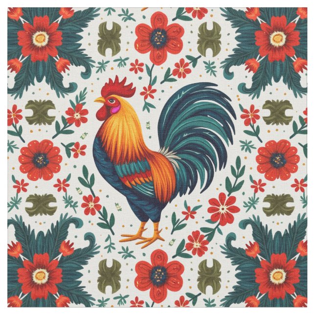 Colourful rooster fabric (Close Up)