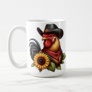 Colourful Rooster in Cowboy Hat with Sunflower Coffee Mug