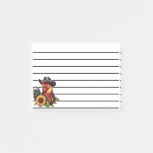 Colourful Rooster in Cowboy Hat with Sunflower  Post-it Notes