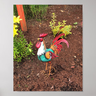Colourful Rooster in the Garden Poster