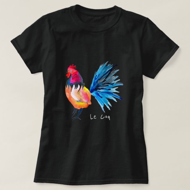 Colourful rooster Le coq watercolor animal T-Shirt (Design Front)