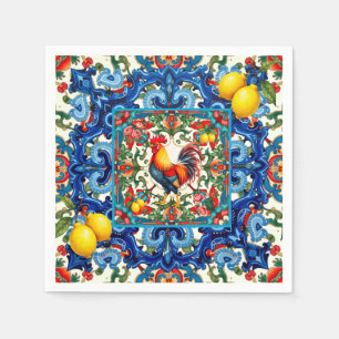 Colourful rooster,Mediterranean,mosaic,lemon, Napkin