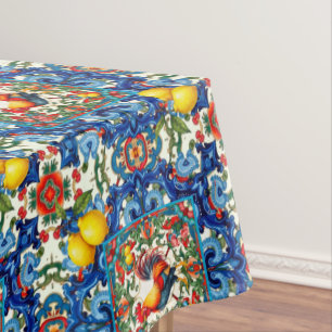 Colourful rooster,Mediterranean,mosaic,lemon, Tablecloth