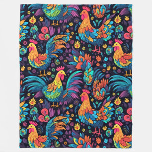 Colourful Rooster pattern Fleece Blanket