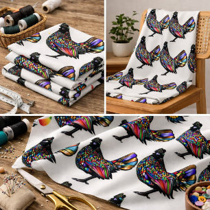Colourful Rooster Pattern Rainbow Farmhouse Chicke Fabric
