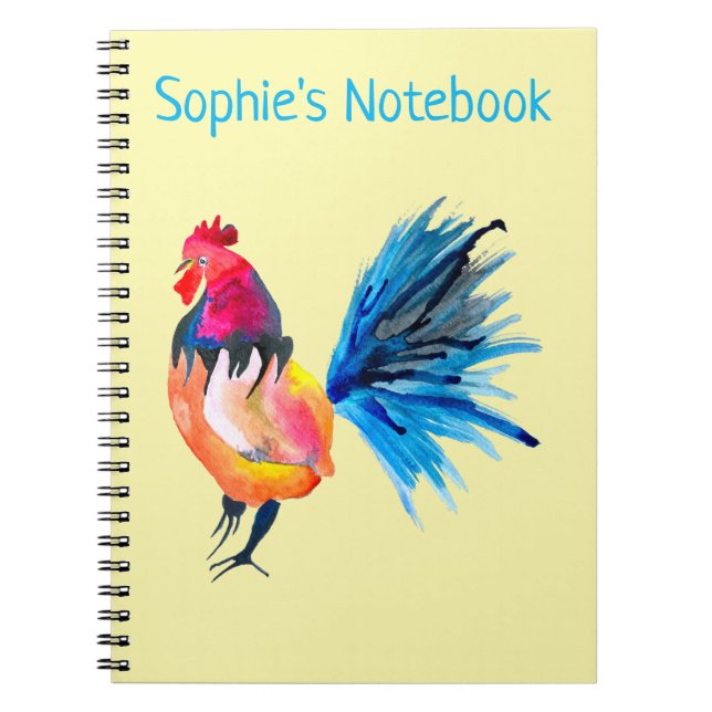 Colourful rooster watercolor animal notebook (Front)