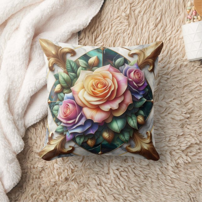 Colourful Rose Arrangement on Decorative Backgroun Cushion (Blanket)