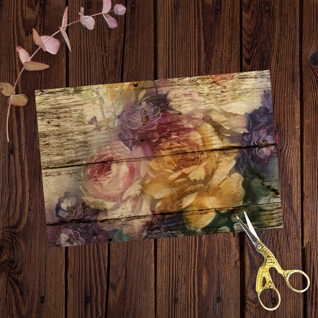 Colourful Rose Bouquet Painted on Rustic Wood Tissue Paper (Creator Uploaded)