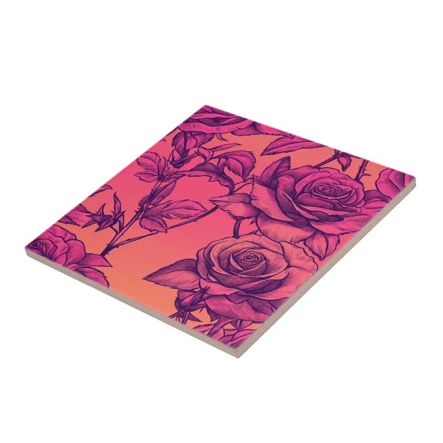 Colourful Rose Ceramic Tiles  For Durable Flooring (Side)